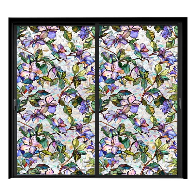 Rainbow Floral Static Cling Window Film Removable Decal for Glass Door Privacy No Botanical Design