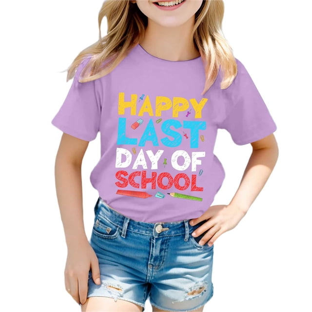 LUOGENLI T-Shirt pour Filles T-Shirt Imprimé à Col Rond à Manches Courtes pour Garçons et Filles Chemises pour Filles Denim Grande Taille Violet 12-13 Ans