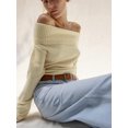 thumbnail image 4 of Faithtur Women's Spring Autumn Knit Tops Solid Color Long Sleeve Off Shoulder Slim Knitwear, 4 of 9