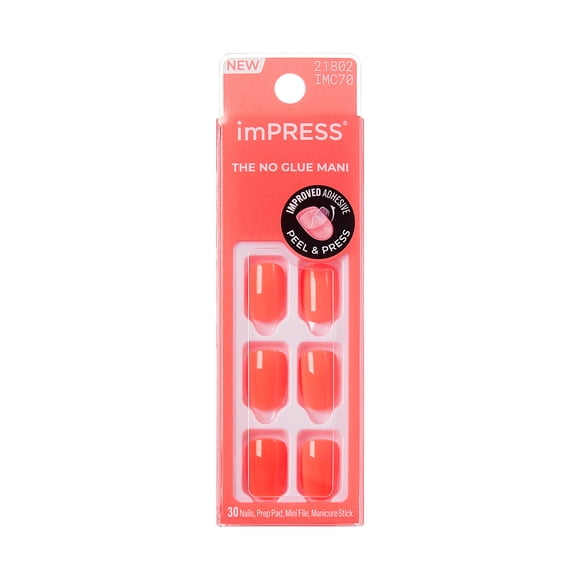 KISS imPRESS Ongles de Couleur - Ondes Plus Joyeuses, Orange, Carré Arrondi, Court