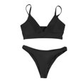 thumbnail image 4 of CEHVOM Women Solid Push Up High Cut Lace Up Halter Bikini Set Two Piece Swimsuit, 4 of 8