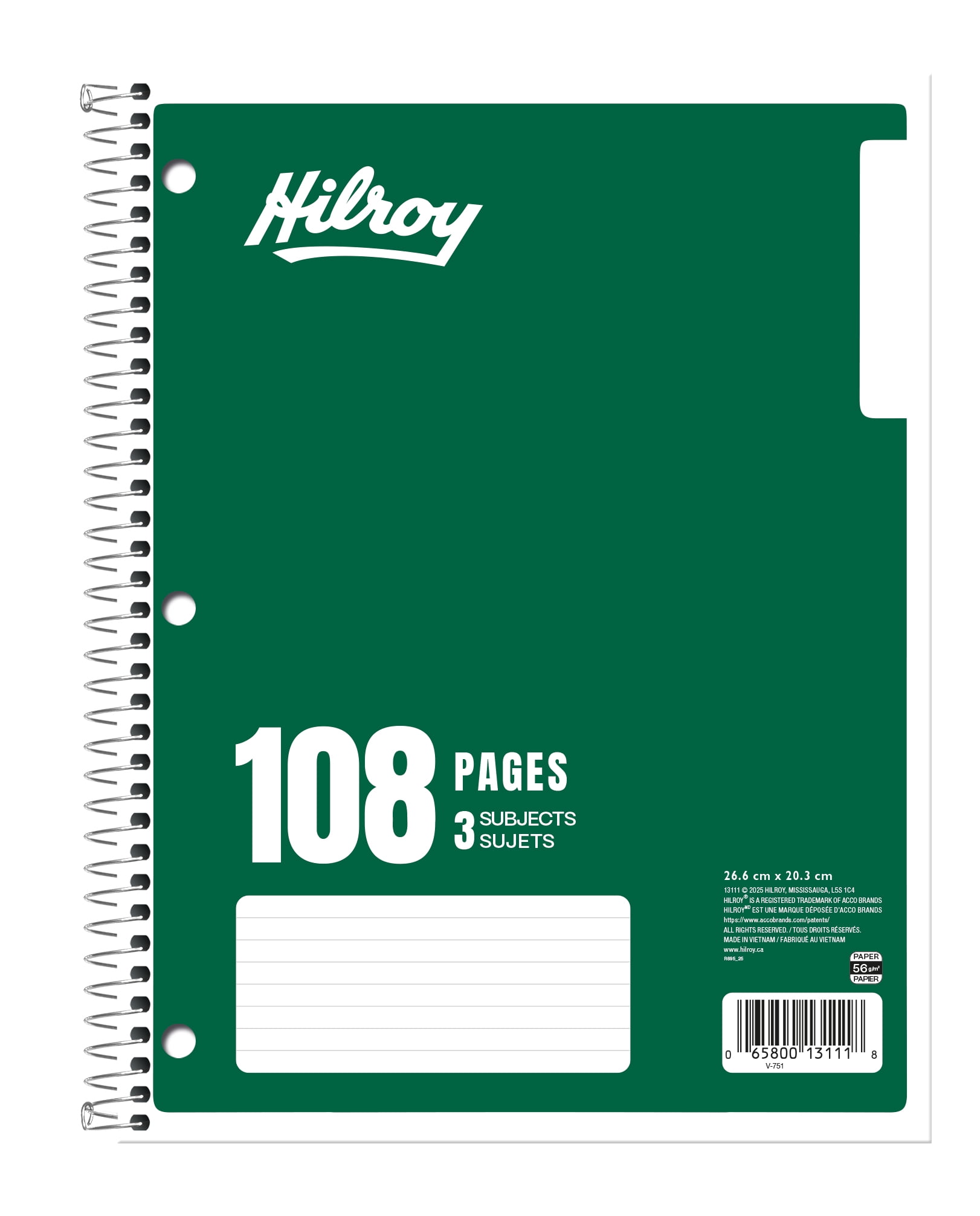 Hilroy® 3 Subject 108pg Notebook, Green