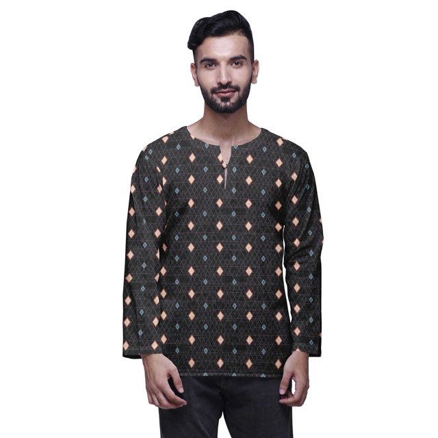 Atasi Printed Keyhole Nack Short Kurta Men ShirtWith Long Sleeves For Men
