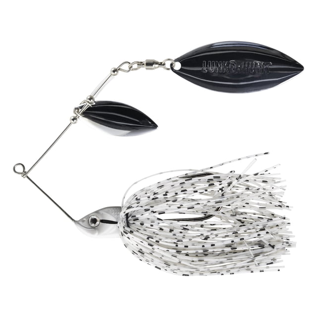 Lunkerhunt Impact Ignite Leurre de Pêche à Feuille de Saule en Couleur Sel et Poivre, avec Deux Lames de Feuille de Saule Noires Gravées, une Tête Lestée de 1/2 oz avec Détail d'Oeil Réaliste, et une Jupe en silicone Mouchetée Blanche et Noire Conçue pour un Éclat et une vibration Élevés, Idéale pour la Pêche en Eau Douce et la Récupération à Vitesse Lente.