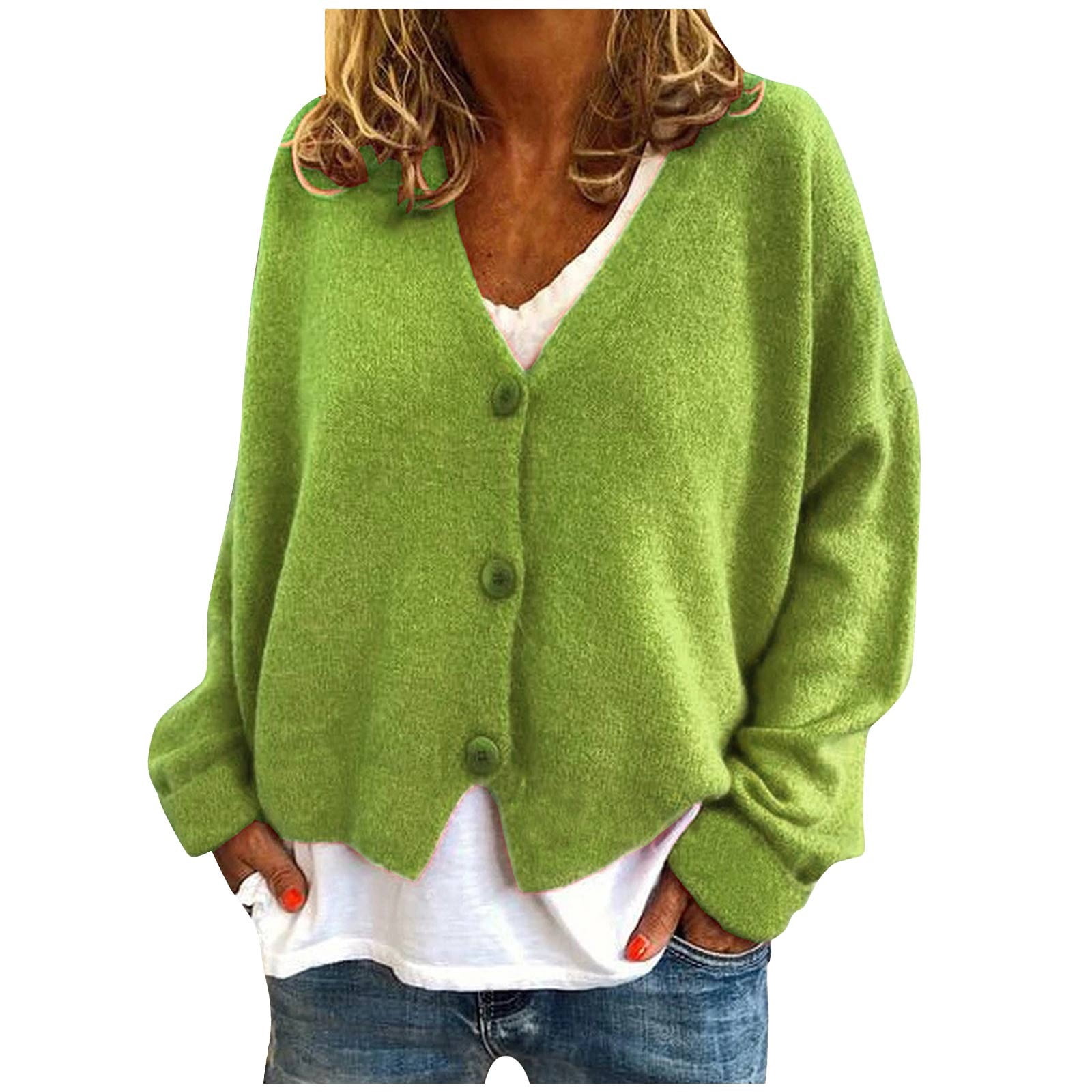 Yuyuzo Womens Cardigan Sweater Long Sleeve V Neck Button down Cropped Jackets Fall Winter Outwear Solid Color