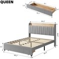 thumbnail image 2 of Upholstered Bed Frame with Storage Headboard and Charging Station, Platform Bed Frame with Drawers, Heavy Duty, No Box Spring Needed, Easy Assembly, Grey, Queen Size, 2 of 6