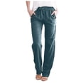 thumbnail image 4 of AherBiu 2PCS Womens Linen Pants Drawstring Elastic Waisted Straight Leg Casual Trousers with Pockets, 4 of 6