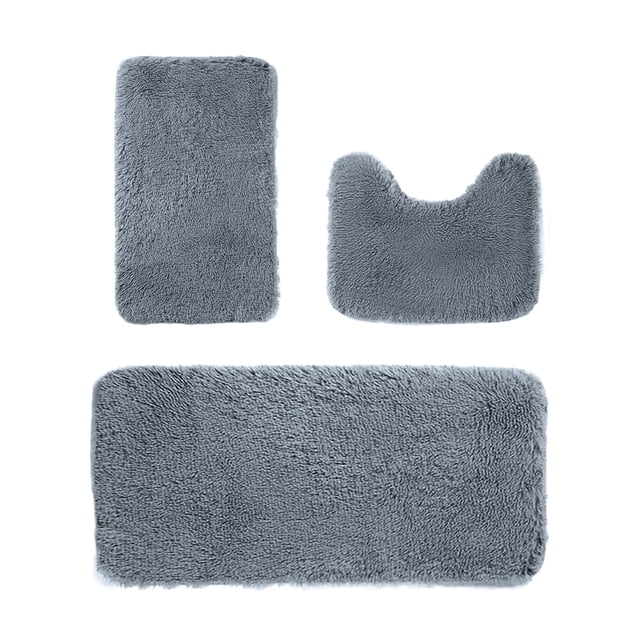 Solid Color Bath Mats 3 Set Bathroom Rugs for 3 Pcs Toilet Mats Universal Soft Comfortable Water Absorption Non-Slip Thick Machine Washable Easier To Dry Dark Rug for Bathroom