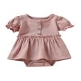 thumbnail image 1 of Newborn Baby Girl Cotton Romper Dress Short Sleeve Solid Color Button Tutu Bodysuit Infant Summer Basic Dress, 1 of 9