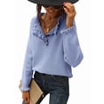 thumbnail image 2 of Women Sweaters Fall Winter Clothes Long Sleeve Button Up Ruffle Crew Neck Casual Knitted Pullover Tops XL, 2 of 8