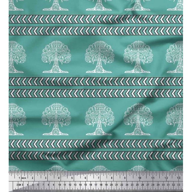 Soimoi Cotton Voile Fabric Arrow & Tree Block Print Fabric by The Yard 42 Inch Wide