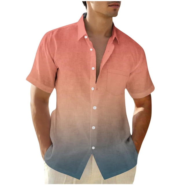 Chemises pour Hommes, Mode Décontractée Col Rabattu Imprimé Dégradé Manches Courtes Chemise Boutonnée Hauts Blouse