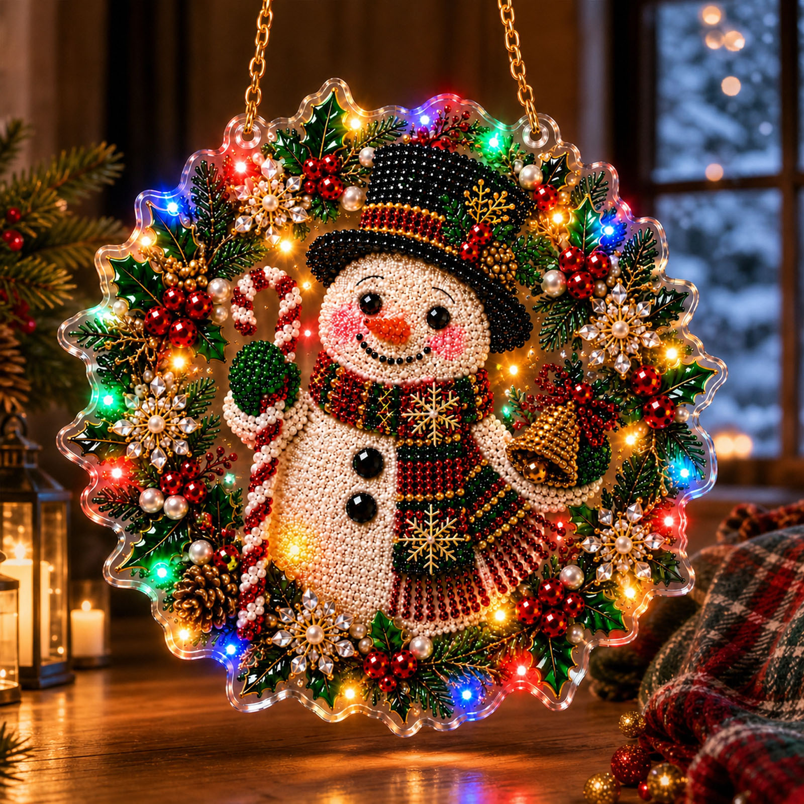 Light Sign Drawing Christmas DIY Light Hanging Ornament, Acrylic Diamond Art Wreath, LED ...