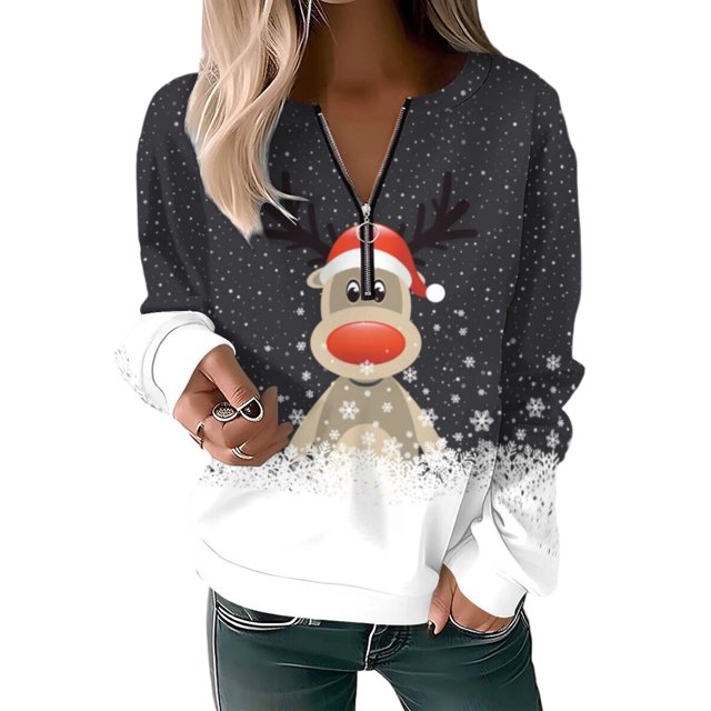 Innerwin Pull de Noël pour Femmes, Col en V, Décontracté, Noir S