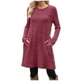 thumbnail image 1 of SHTXOZHI Robe Chandail en Tricot à Manches Longues et Col Ras du Cou Décontractée d'Automne et d'Hiver pour Femmes avec Poches, 1 of 5