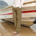 thumbnail image 4 of Men's Loose Plus Cotton Linen Summer Breathable Casual Cropped Pants Solid Drawstring Sweatpants Joggers, 4 of 5