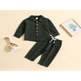 thumbnail image 3 of POINTERTECK Toddler Baby Boy Cotton Linen Pants Set Solid Color Long Sleeve Button Down T-Shirt Tops Pants Fall Clothes Outfit, 3 of 7