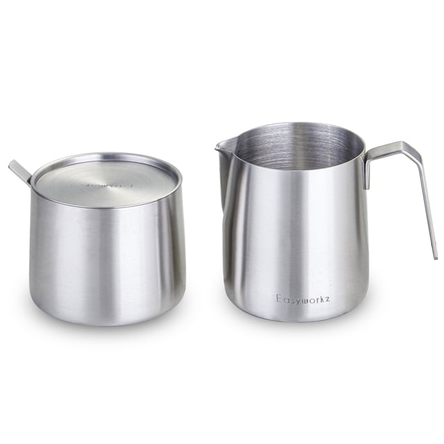 Easyworkz Stainless Steel 304 Creamer and Sugar Bowl with Spoon Coffee Serving Set Brushed Silver