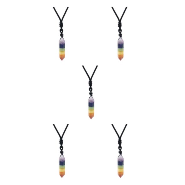 Transemion Handmade Clear Quartz Crystal Necklace Energy And Elegance Master StoneAdjustable Colorful Crystal 5Set