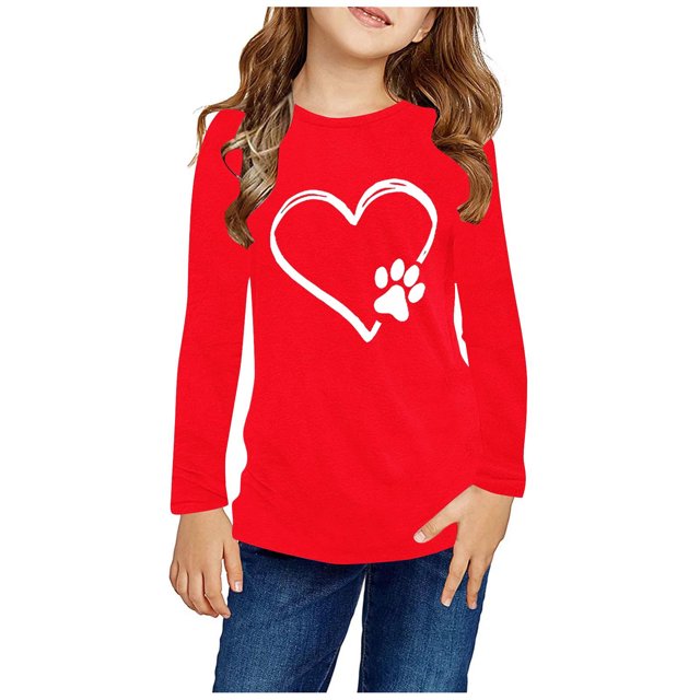 RXIRUCGD Chemises à Manches Longues pour Filles, Col Rond Mignon, Blouses Décontractées Élégantes (Rouge, Taille : 3 Ans)