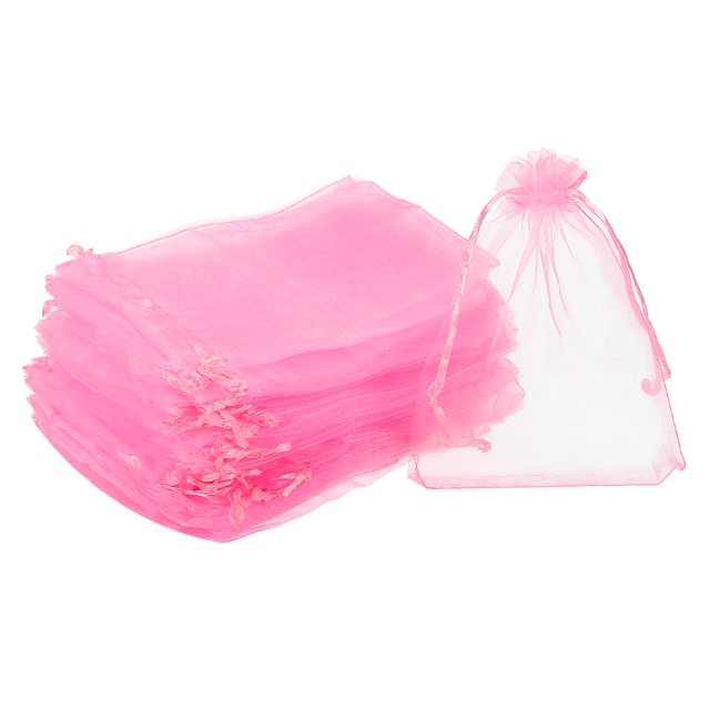 100pcs Organza Bags 3.9x5.9 Inch Drawstring Favor Pouches Mesh Bag Pink