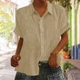 thumbnail image 2 of Yuyuzo Womens Button down Shirts Short Sleeve V Neck Tshirts Solid Color Office Work Tops Blouses, 2 of 6
