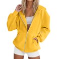 thumbnail image 4 of VINUSLI Womens Plus Hoodie Full Zip Solid Color Drawstring Lightweight Hoodies with Pocket Long Sleeve Fall Sweatshirt Yellow,XXL, 4 of 7