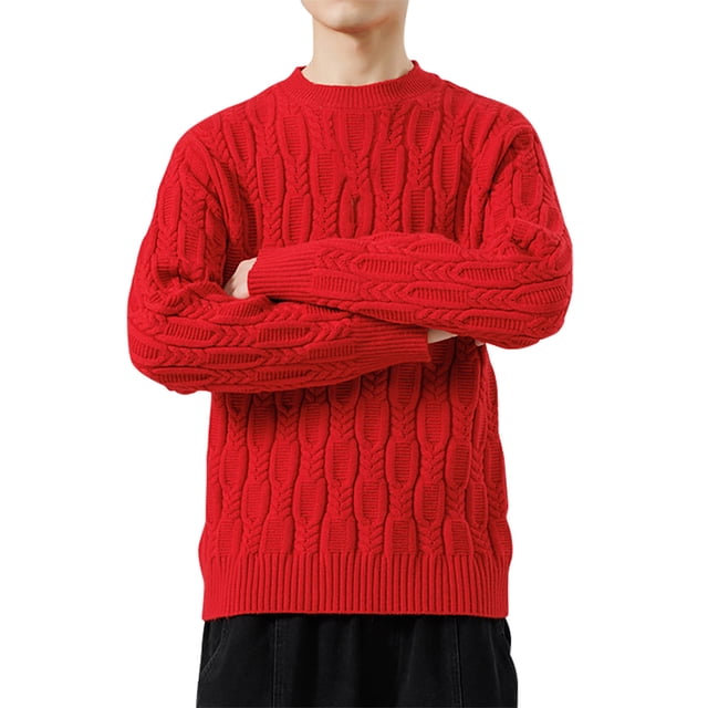 Styesk Mens Sweater Comfy Soft Oversized Sweater Solid Color Pullover Sweater Casual Loose Sweaters Cable Knit Crewneck Sweater with Ribbing Edge