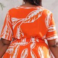 thumbnail image 4 of Robes pour Femmes 2024 Robe d'Été Imprimée Grande Taille Col en V Manches Courtes Taille Élastique Robe de Plage Robe de Soleil Robe Midi Fluide à Volants en Solde, 4 of 9