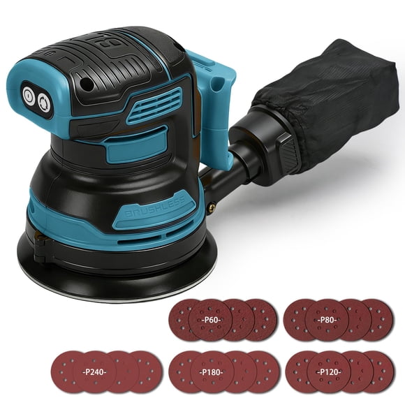 Cordless Random Orbital Sander Compatible for Makita 18V Battery, Electric Orbital Sander with 3 Variable Speeds, Brushless Motor, Dust Collector, 21