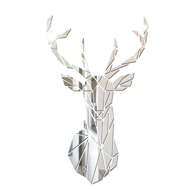 Wweixi Multifunctional 3D Mirror Deer Wall Sticker For Various Uses Personalized Home silver M 1Set
