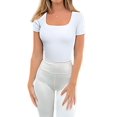 thumbnail image 2 of Women'S 2 Piece Bodysuits Ribbed Square Neck Short Sleeve Bodysuits White S, 2 of 8