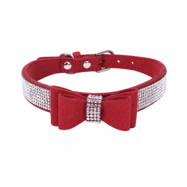Pet Dog Leather Rhinestones Bow Knot Collar Crystals Bling Diamonds for Small Medium Large Dogs
