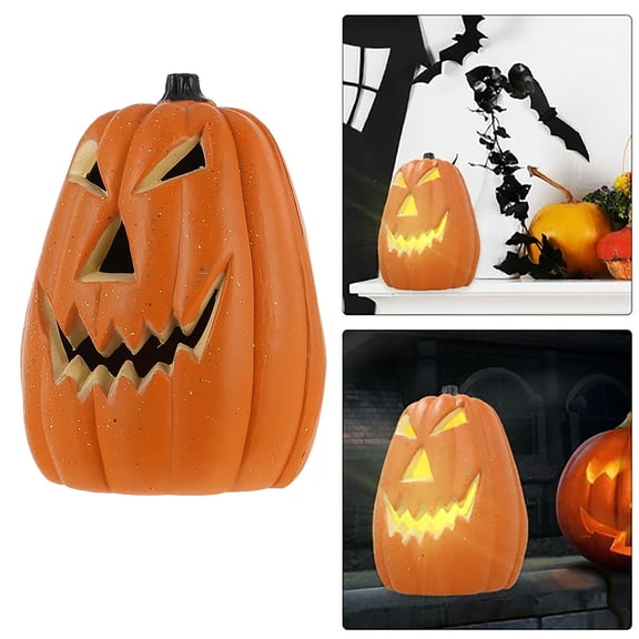 ZTTD Halloween Light Up Pumpkin Jack O Lantern Pumpkins Decor Vintage Plastic Pumpkin Statue Halloween Table Decor Vintage Jackolentern Pumpkins Lights for Porch, Fireplace Mantle Home Party Decor