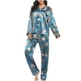 thumbnail image 2 of Weiqiqre Pajamas for Women Button Down 2 Piece Silk Pjs Shorts Set Ruffle Notch Collar Sleepwear, 2 of 3