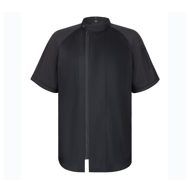TOPTIE Veste de Chef à Manches Courtes Noire avec Fermeture Éclair Latérale Uniforme de Chef avec Maille
