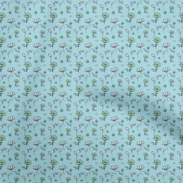 oneOone Velvet Light Blue Fabric Floral Craft Projects Decor Fabric Printed By The Yard 58 Inch Wide