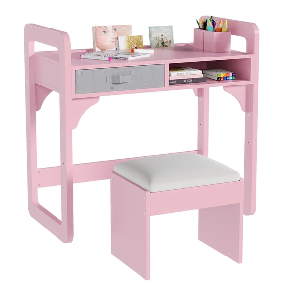 EDTara Wooden Study Desk & Chair Set, Writing Table with Spacious Fabric Drawers & Built-In Pen Holder for Organized Learning