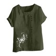 thumbnail image 4 of Jusqu'à 50 % de Rabais Horkkom Hauts Grande Taille pour Femmes Été Chemises Amples en Lin à Manches Courtes Col Rond Imprimé Floral Blouses Confortables, 4 of 4