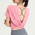 thumbnail image 4 of Besolor Hauts Courts d'Entraînement pour Femmes à Rayures, Col Ras du Cou, Manches Courtes, Chandails d'Été Décontractés, T-Shirts de Yoga et de Sport, 4 of 5