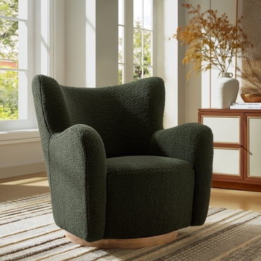 Modway Fauteuil d'Appoint Pivotant Montrose à Dossier Ailé en Sherpa, Fougère Noyer