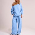 thumbnail image 2 of MeetoTime Ensemble 2 Pcs pour Femmes en Molleton, Chandail à Col Rond, Pantalon Grand, Survêtement, Tenue de Détente, 2 of 6