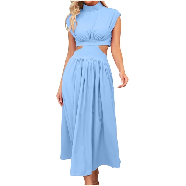 XZNGL Robe d'Été pour Femmes Aguichant Mode Femmes Été Unie Aguichant Ajourée Décontractée Mini Robe Sans Manches à Col Rond Robe d'Été Mini Robe pour Femmes Robe d'Été pour Femmes avec Manches