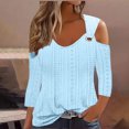 thumbnail image 1 of QIPOPIQ Women's V Neck 3/4 Sleeve Shirts Cold Shoulder Tops Basic Summer Tees Clearance, 1 of 6