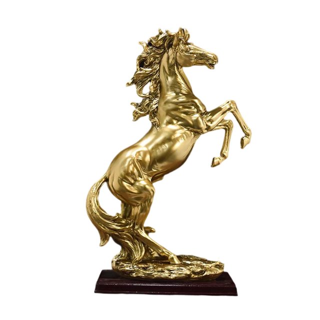 jifeng Statue de Cheval Debout Grande Statue de Cheval en Résine Sculpture Décorative Table Animal Doré