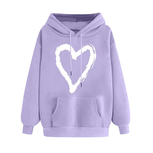 Plebaso Sweat à Capuche pour Femmes Mignon Cœur Manches Longues Décontracté avec Poches