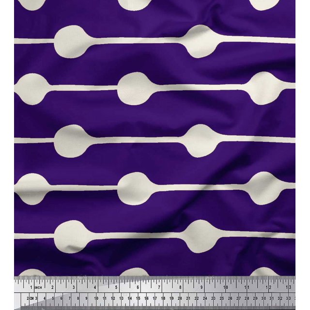 Soimoi Purple polyester Crepe Fabric Dot & Stripe Print Fabric by Yard 42 Inch Wide