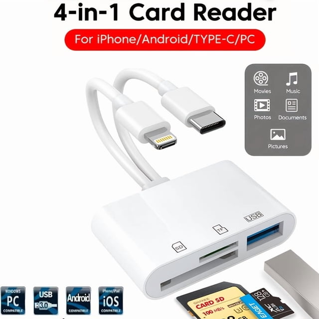 LEEYNEER 2025 NEW 4 In 1 USB3.0 TF Flash Drive Type-C Mobile Storage OTG Photo Stick U-Drive Files SD/ TF Card Reader Compatible For IPhone for ipad for samsung Android Phone With Type-c