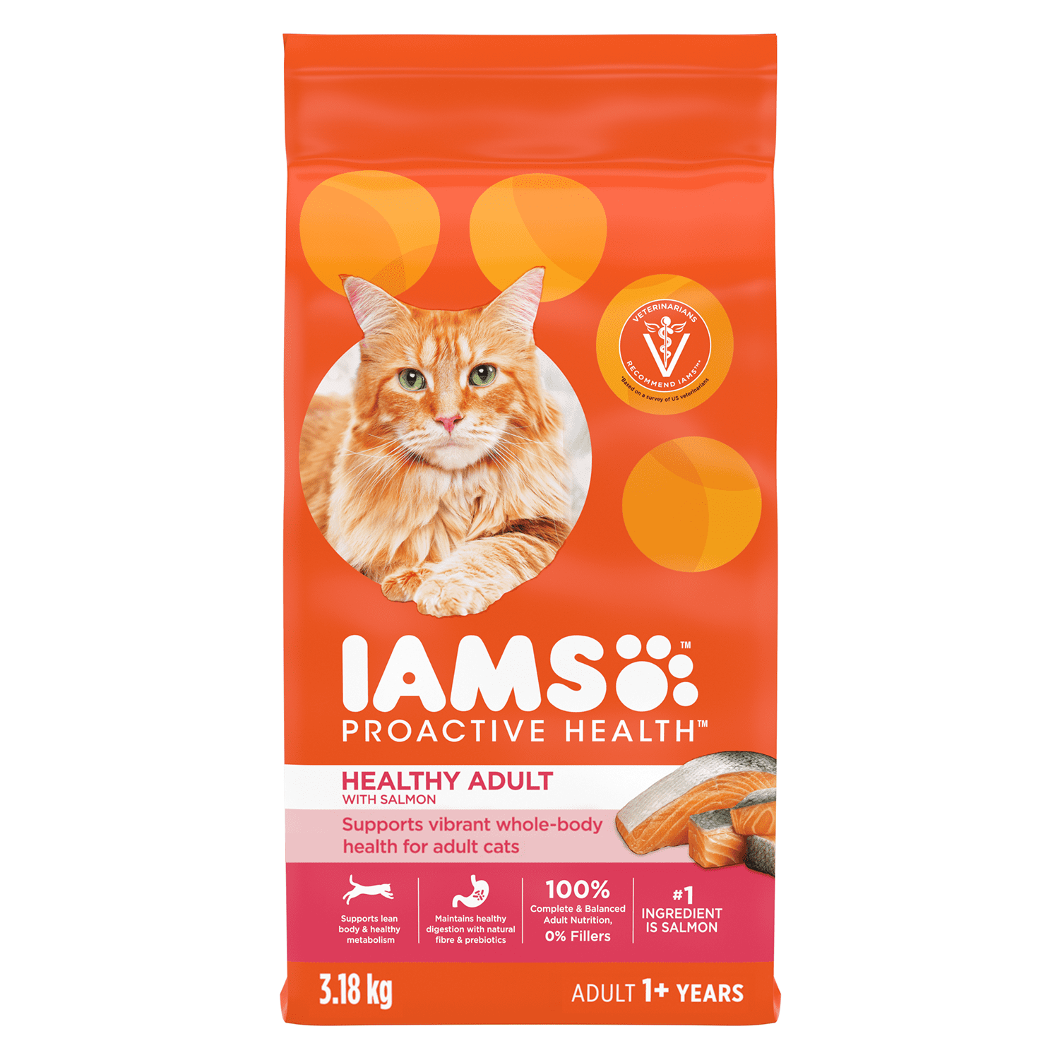 Iams Proactive Health Healthy Adult with Salmon Dry Cat Food 3.2kg