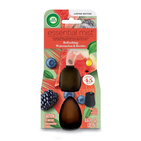 Air Wick Essential Mist Recharge pour Diffuseur d'Huile Parfumée Aromatique, Melon d'Eau et Baies, 1 Unité, Désodorisant